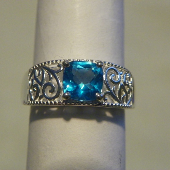Paraiba Topaz ring in ornate 925 Sterling setting sz 7 1.25 cts - Picture 2 of 4